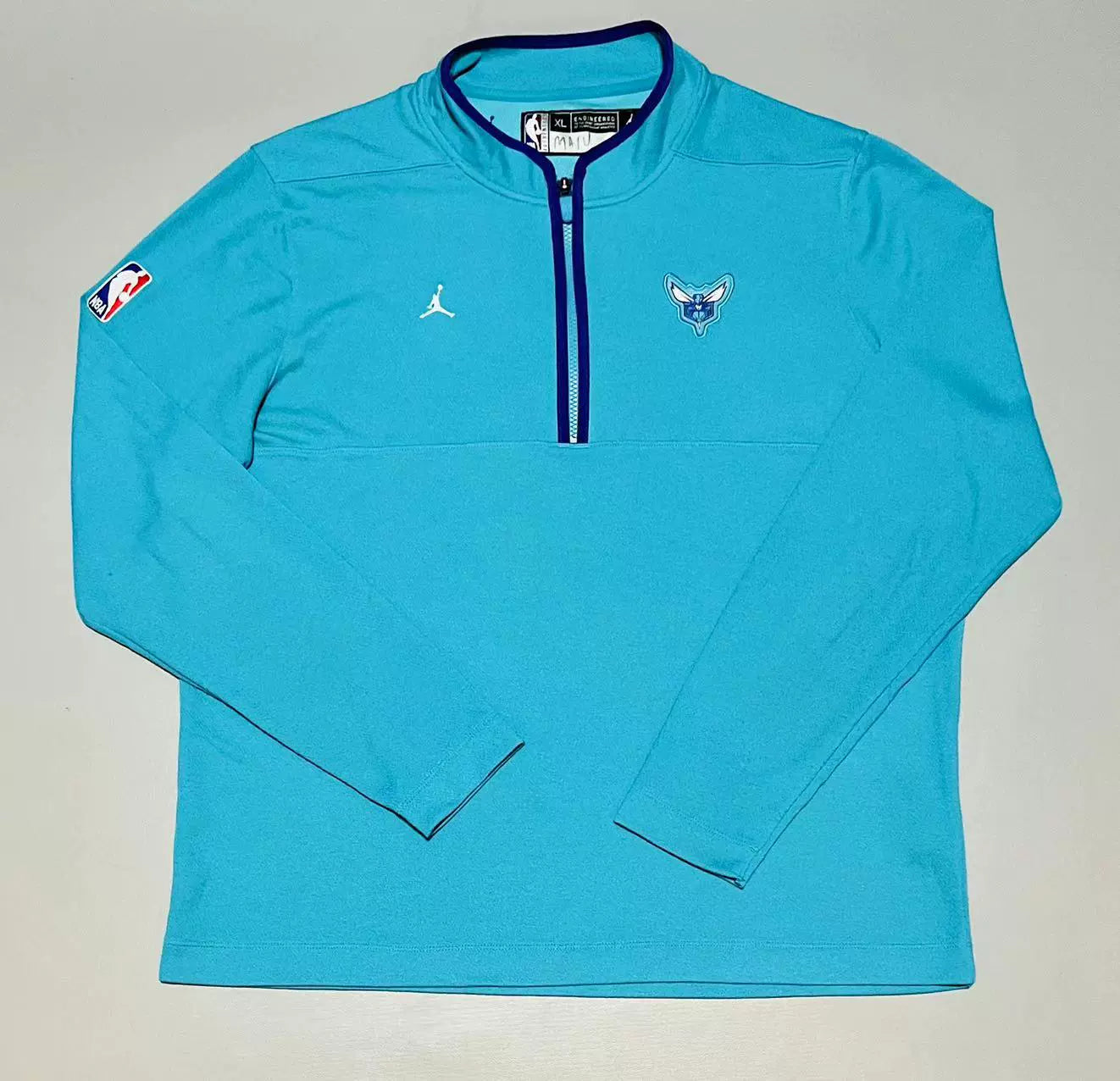 Men's Nike GAME USED Turquoise Charlotte Hornets Authentic Performance - Half-Zip Top