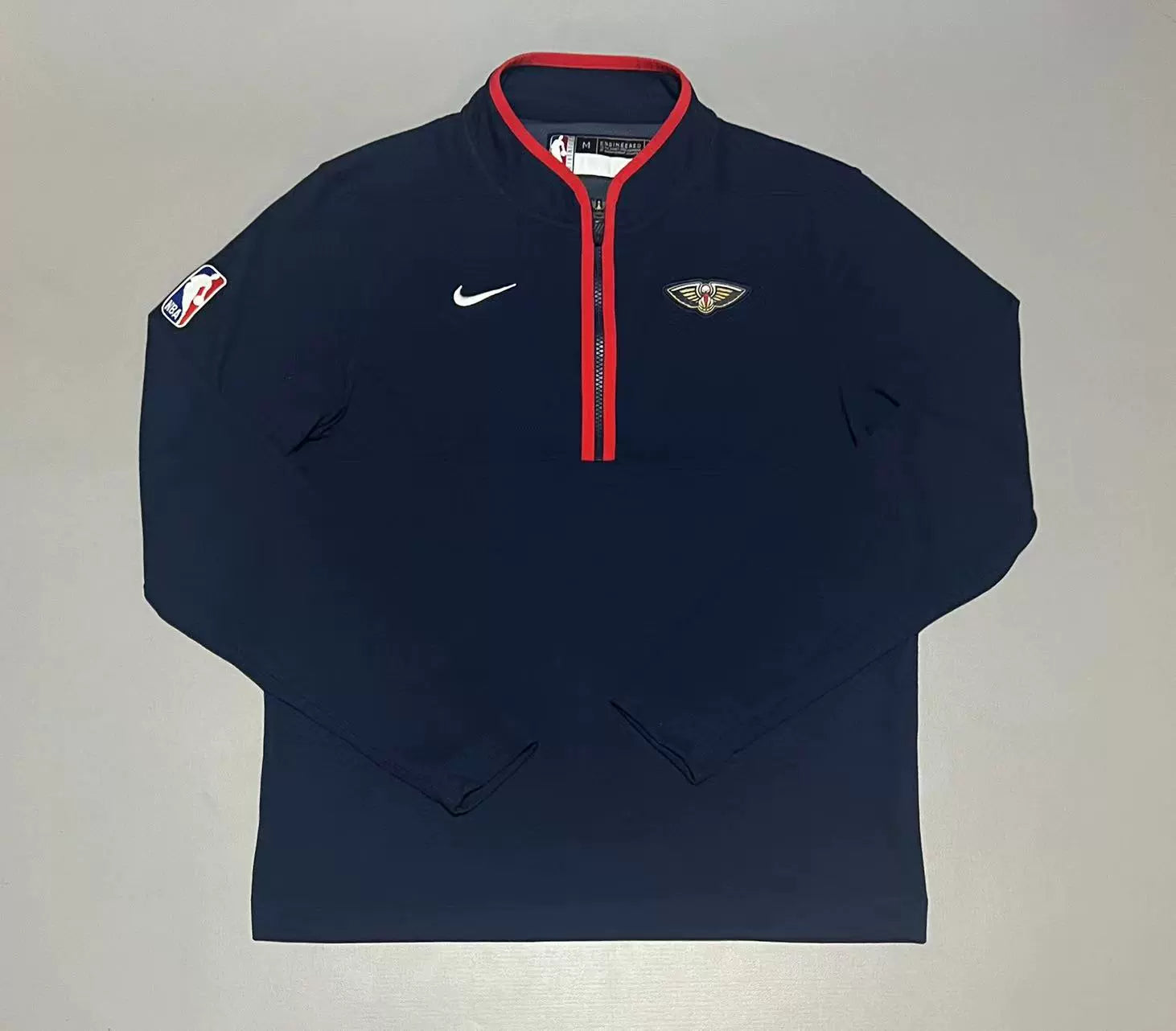 Men's Nike GAME USED Navy New Orleans Pelicans Authentic Performance - Half-Zip Top