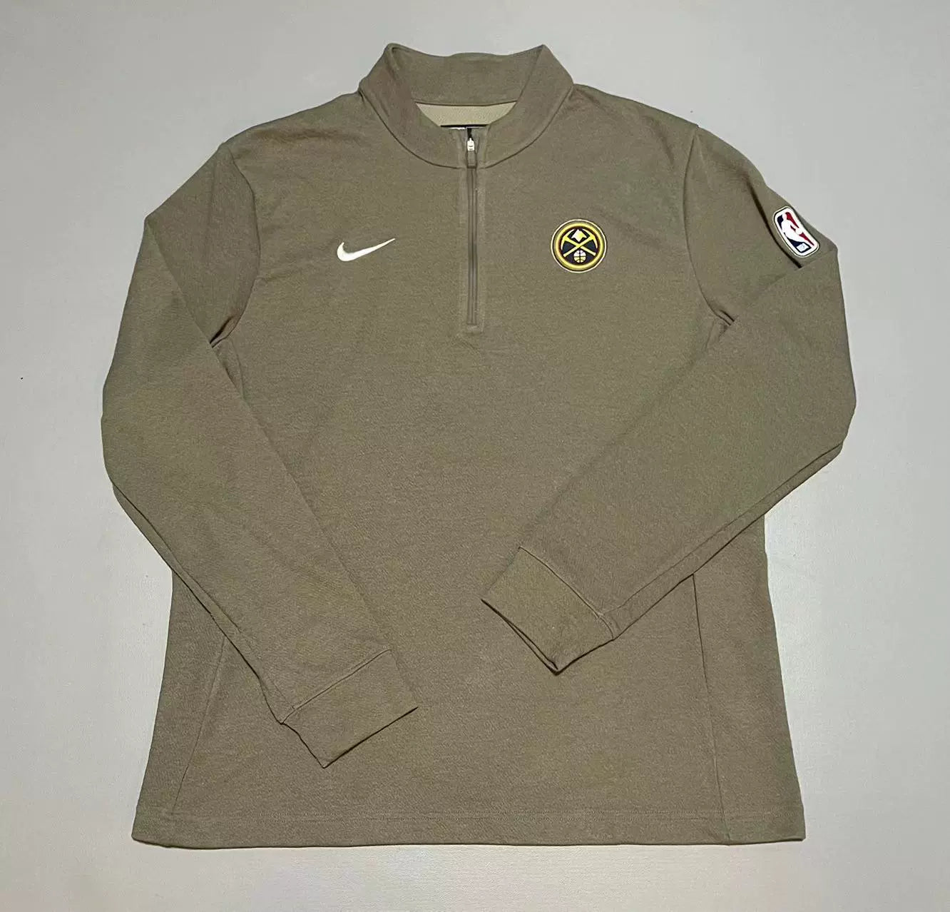 Men's Nike GAME USED Khaki Denver Nuggets Authentic Performance - Half-Zip Top