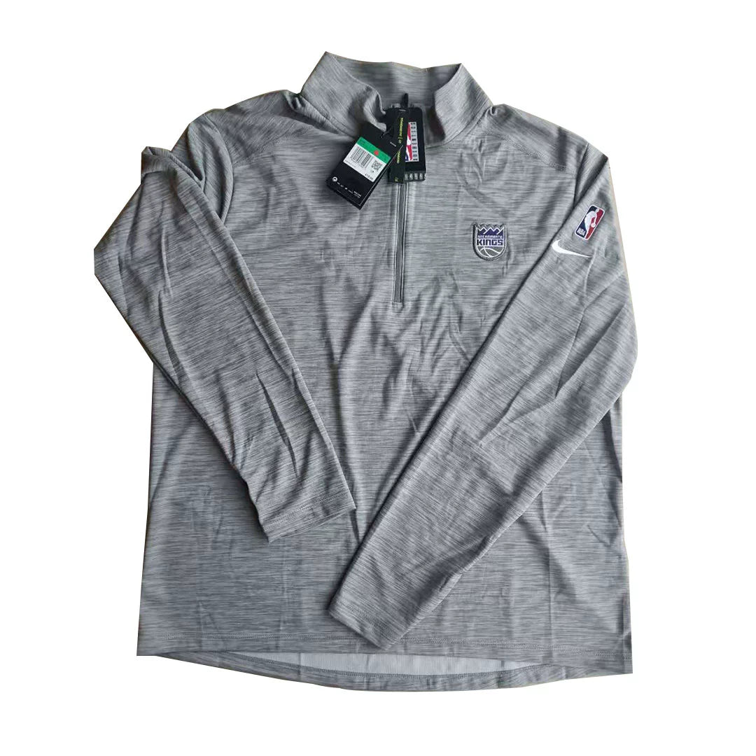 Men's Nike GAME ISSUED Grey Sacramento Kings Tonal Element Performance Quarter-Zip Warm-Up Jacket