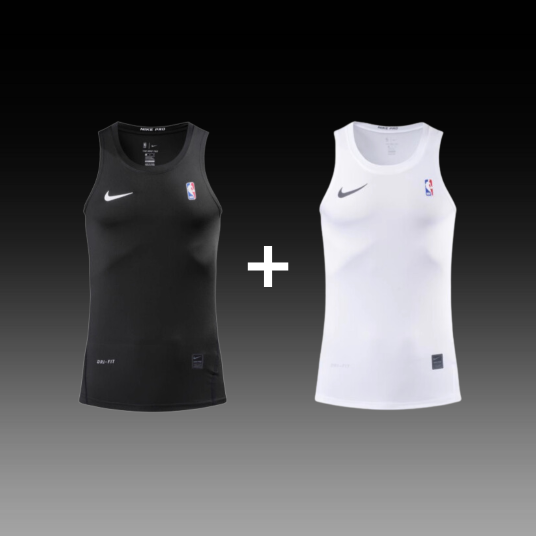 NIKE NBA ELITE PRO BLACK & WHITE COMPRESSION TANK TOP SET - 2 VESTS